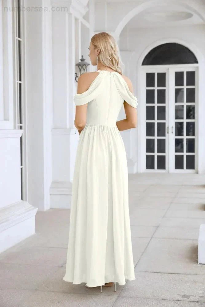 Ladies Chiffon Off Shoulder Swing Sleeve Front Slit Bridesmaid Evening Dress Wedding Party Evening Dress 28117 - Image 110