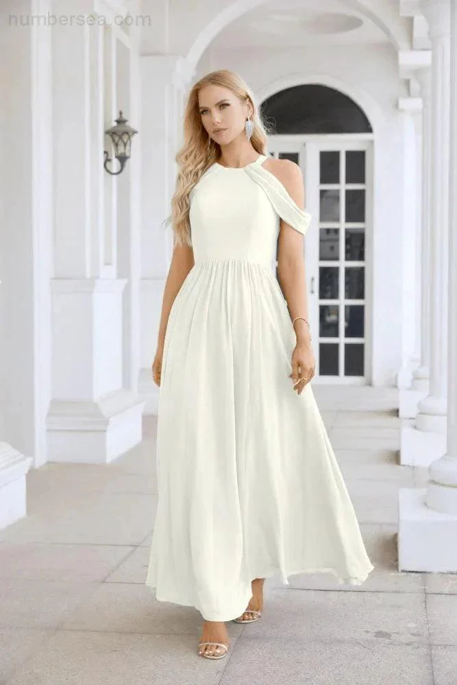 Ladies Chiffon Off Shoulder Swing Sleeve Front Slit Bridesmaid Evening Dress Wedding Party Evening Dress 28117 - Image 111