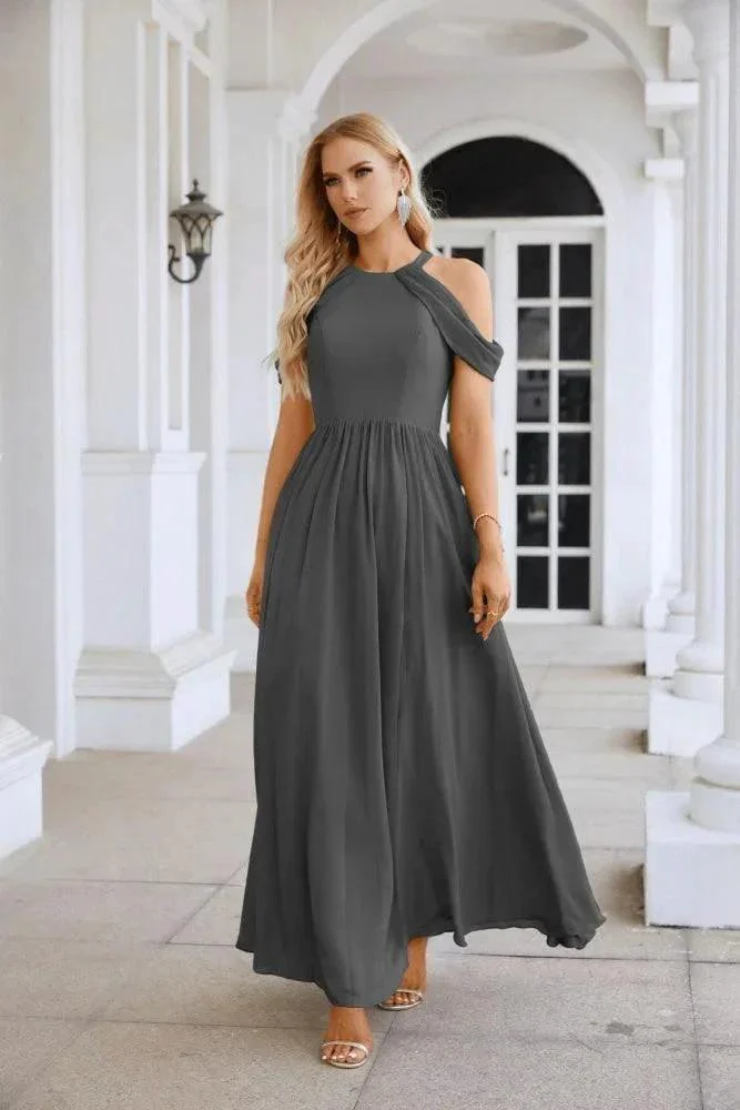 Ladies Chiffon Off Shoulder Swing Sleeve Front Slit Bridesmaid Evening Dress Wedding Party Evening Dress 28117 - Image 113