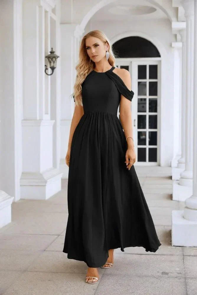 Ladies Chiffon Off Shoulder Swing Sleeve Front Slit Bridesmaid Evening Dress Wedding Party Evening Dress 28117 - Image 117