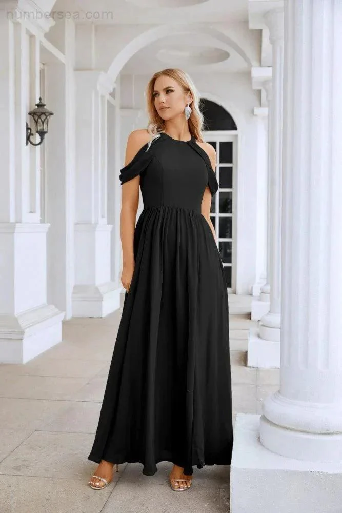 Ladies Chiffon Off Shoulder Swing Sleeve Front Slit Bridesmaid Evening Dress Wedding Party Evening Dress 28117 - Image 119