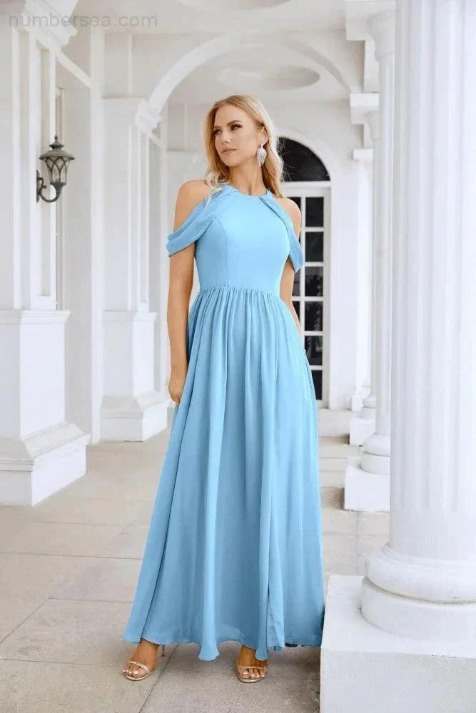 Ladies Chiffon Off Shoulder Swing Sleeve Front Slit Bridesmaid Evening Dress Wedding Party Evening Dress 28117 - Image 12
