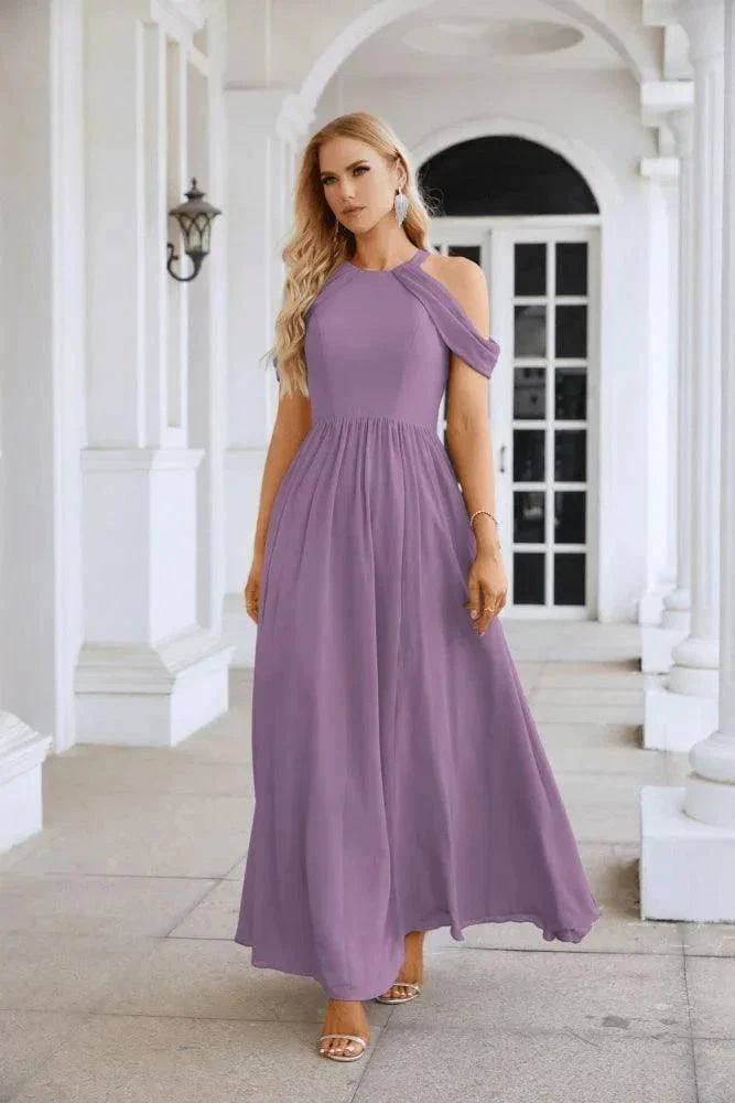 Ladies Chiffon Off Shoulder Swing Sleeve Front Slit Bridesmaid Evening Dress Wedding Party Evening Dress 28117 - Image 121