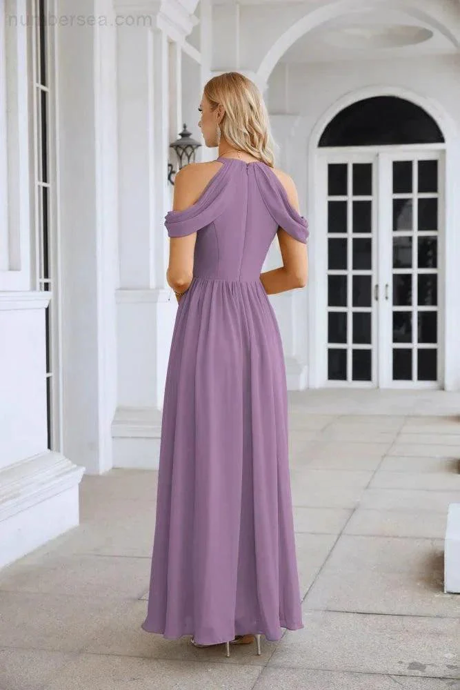Ladies Chiffon Off Shoulder Swing Sleeve Front Slit Bridesmaid Evening Dress Wedding Party Evening Dress 28117 - Image 122
