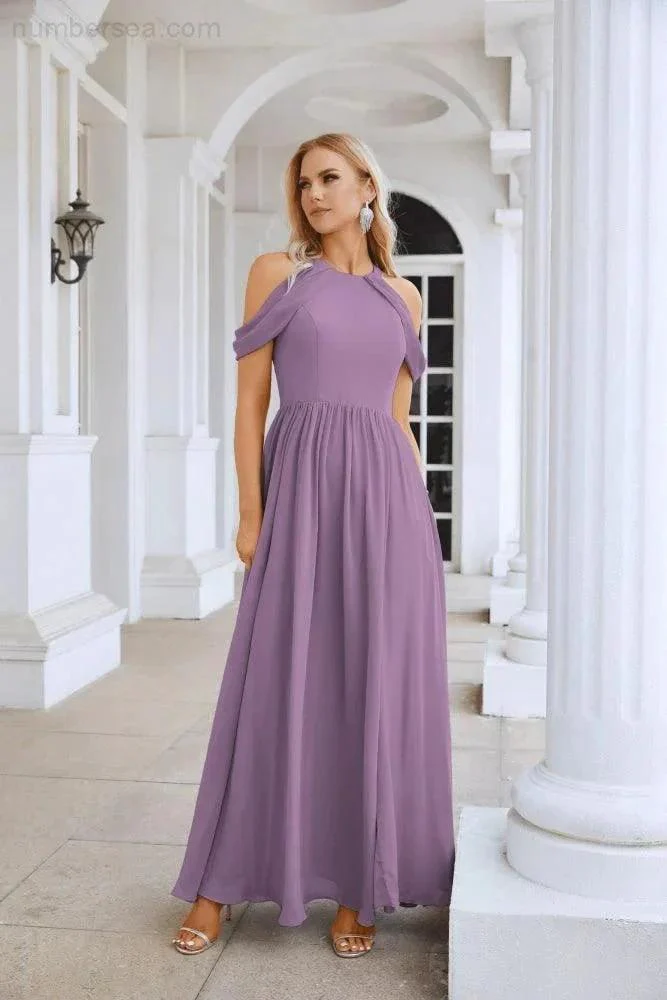 Ladies Chiffon Off Shoulder Swing Sleeve Front Slit Bridesmaid Evening Dress Wedding Party Evening Dress 28117 - Image 123