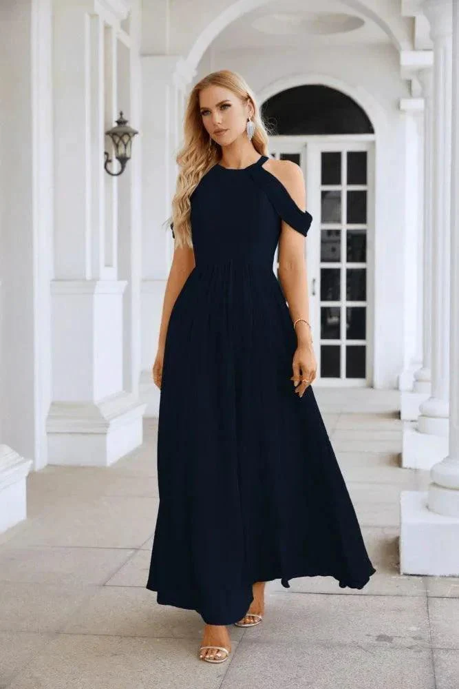 Ladies Chiffon Off Shoulder Swing Sleeve Front Slit Bridesmaid Evening Dress Wedding Party Evening Dress 28117 - Image 125