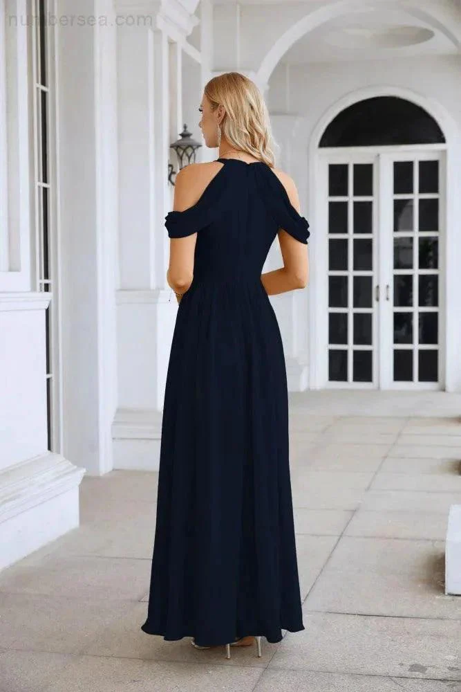 Ladies Chiffon Off Shoulder Swing Sleeve Front Slit Bridesmaid Evening Dress Wedding Party Evening Dress 28117 - Image 126
