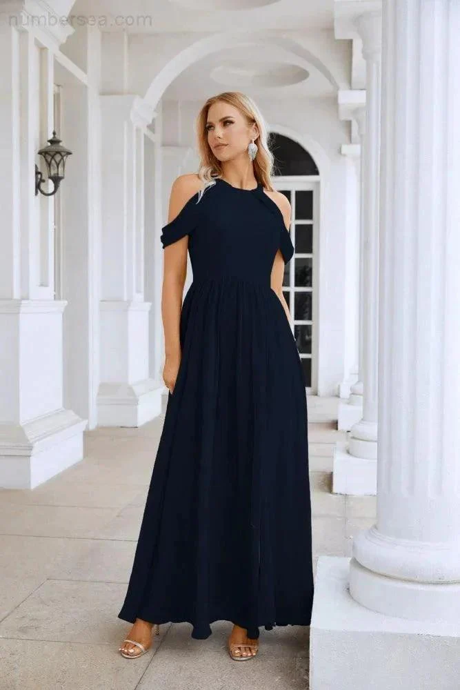 Ladies Chiffon Off Shoulder Swing Sleeve Front Slit Bridesmaid Evening Dress Wedding Party Evening Dress 28117 - Image 127