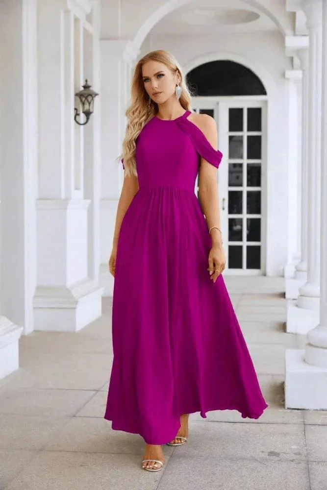 Ladies Chiffon Off Shoulder Swing Sleeve Front Slit Bridesmaid Evening Dress Wedding Party Evening Dress 28117 - Image 129