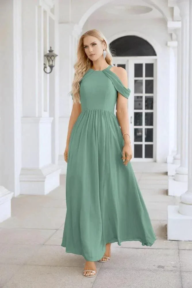 Ladies Chiffon Off Shoulder Swing Sleeve Front Slit Bridesmaid Evening Dress Wedding Party Evening Dress 28117 - Image 13