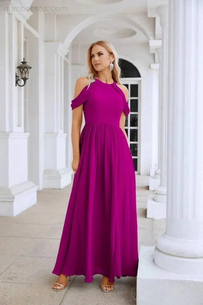 Ladies Chiffon Off Shoulder Swing Sleeve Front Slit Bridesmaid Evening Dress Wedding Party Evening Dress 28117 - Image 131