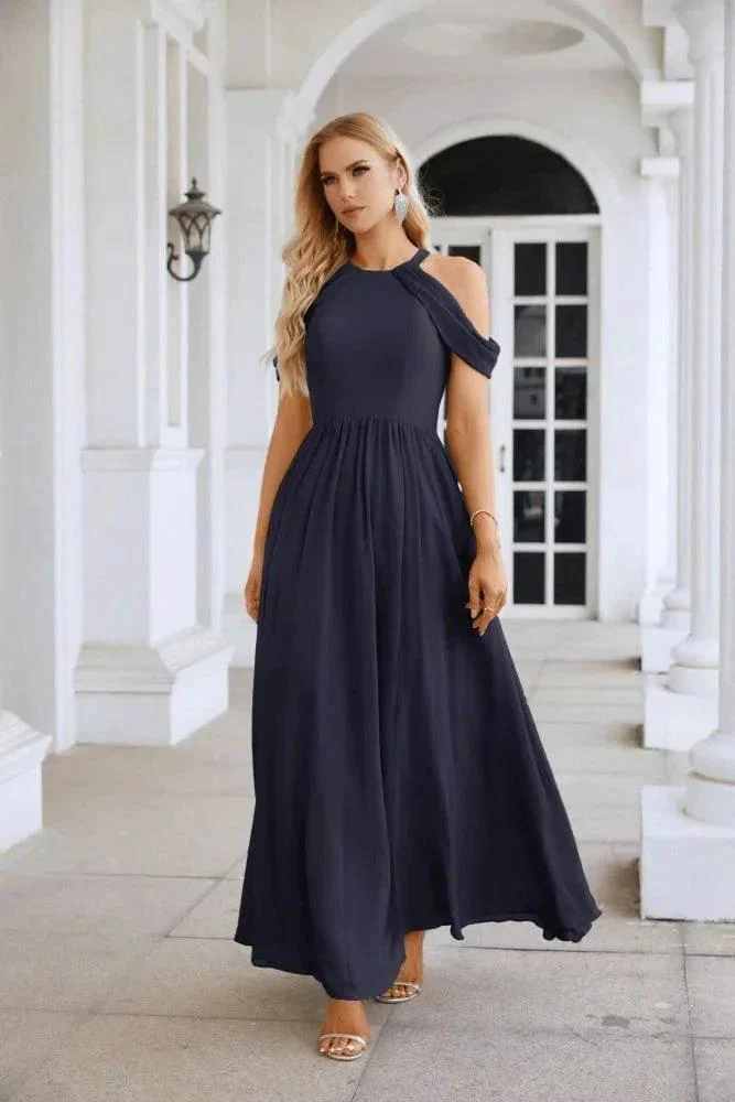 Ladies Chiffon Off Shoulder Swing Sleeve Front Slit Bridesmaid Evening Dress Wedding Party Evening Dress 28117 - Image 133