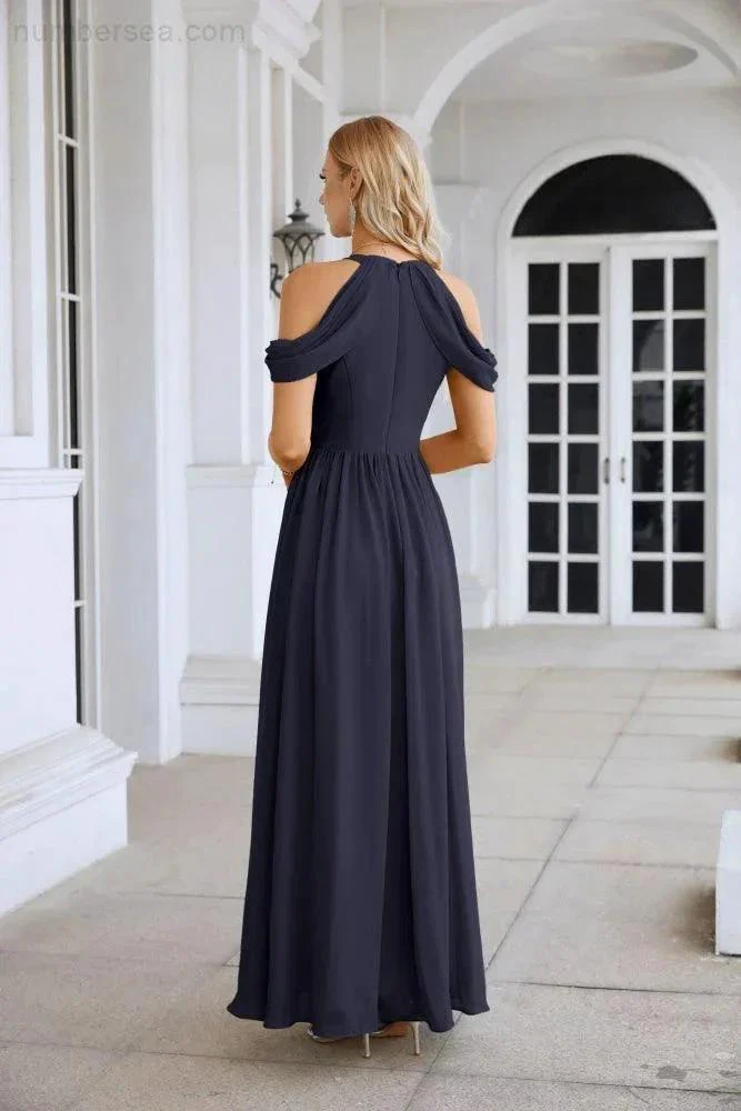 Ladies Chiffon Off Shoulder Swing Sleeve Front Slit Bridesmaid Evening Dress Wedding Party Evening Dress 28117 - Image 134