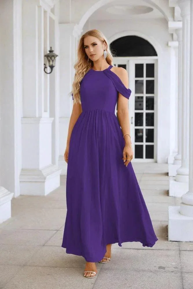 Ladies Chiffon Off Shoulder Swing Sleeve Front Slit Bridesmaid Evening Dress Wedding Party Evening Dress 28117 - Image 137