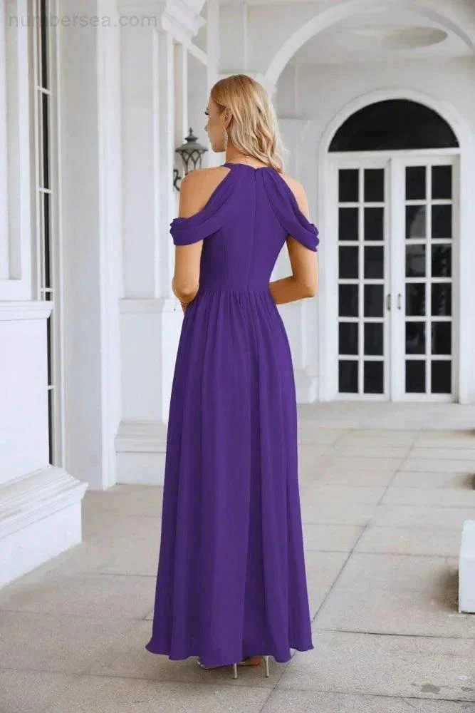 Ladies Chiffon Off Shoulder Swing Sleeve Front Slit Bridesmaid Evening Dress Wedding Party Evening Dress 28117 - Image 138