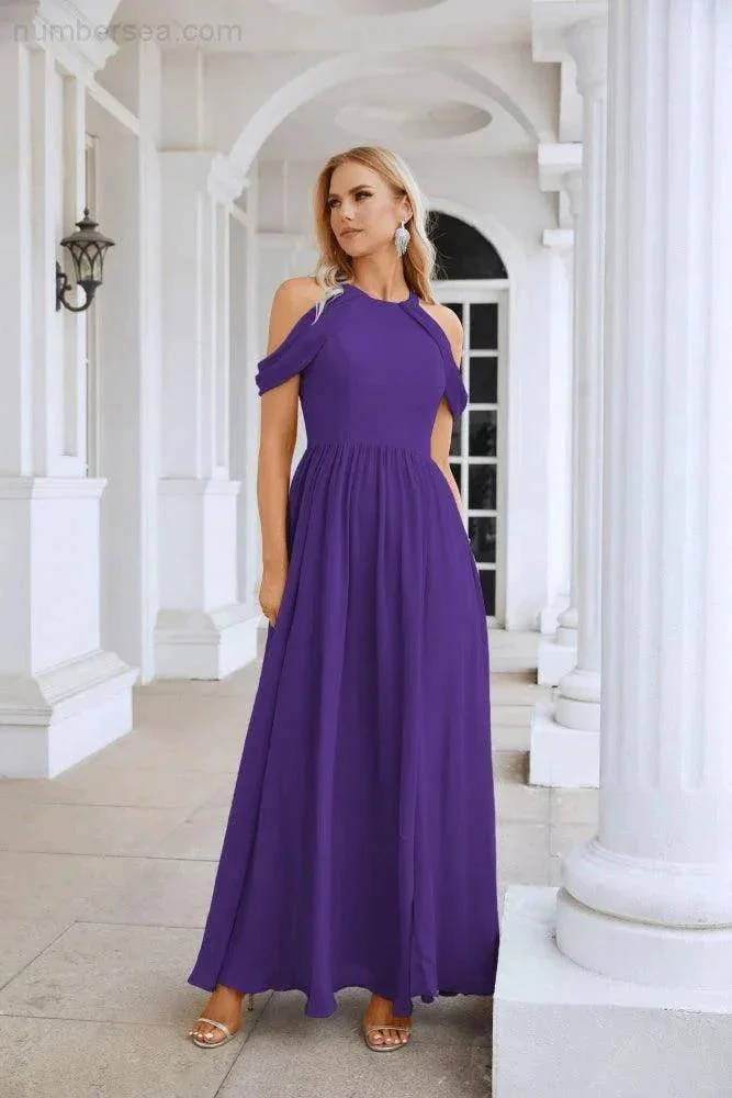 Ladies Chiffon Off Shoulder Swing Sleeve Front Slit Bridesmaid Evening Dress Wedding Party Evening Dress 28117 - Image 139