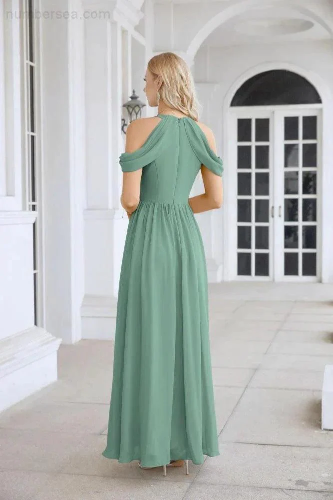 Ladies Chiffon Off Shoulder Swing Sleeve Front Slit Bridesmaid Evening Dress Wedding Party Evening Dress 28117 - Image 14