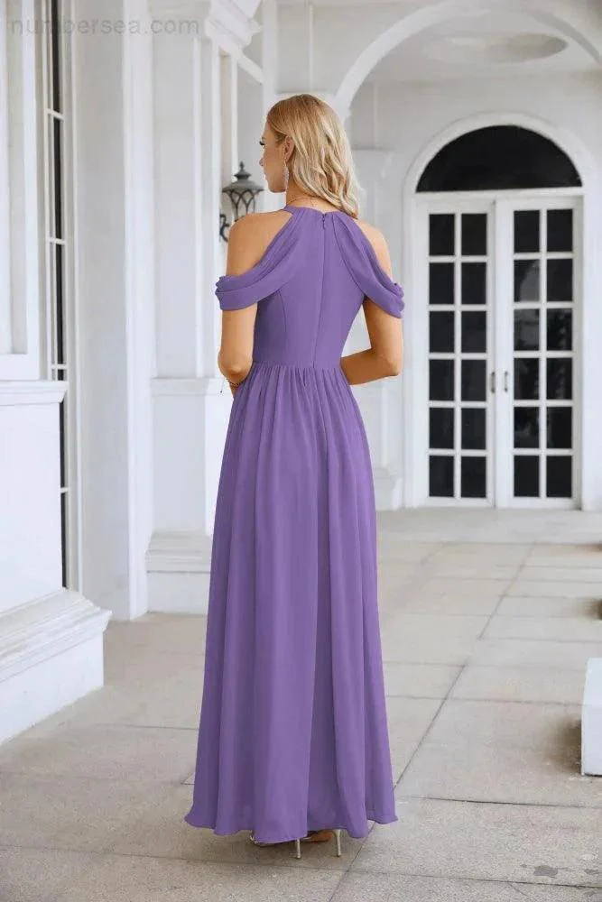 Ladies Chiffon Off Shoulder Swing Sleeve Front Slit Bridesmaid Evening Dress Wedding Party Evening Dress 28117 - Image 142