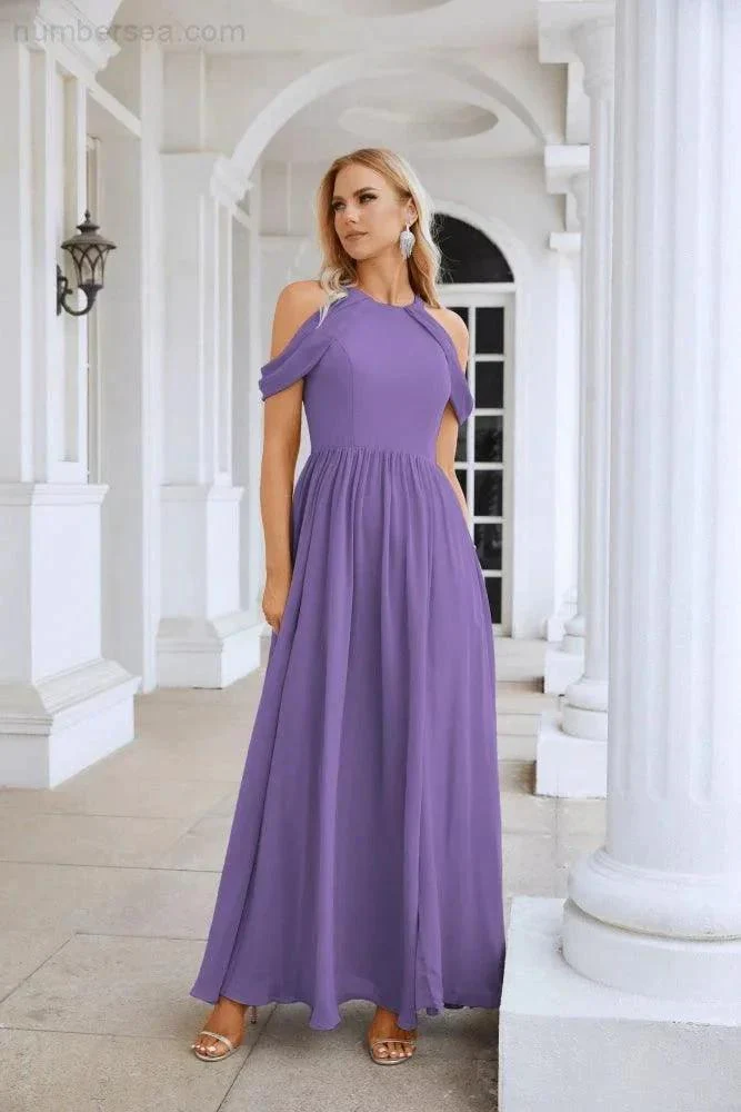 Ladies Chiffon Off Shoulder Swing Sleeve Front Slit Bridesmaid Evening Dress Wedding Party Evening Dress 28117 - Image 143