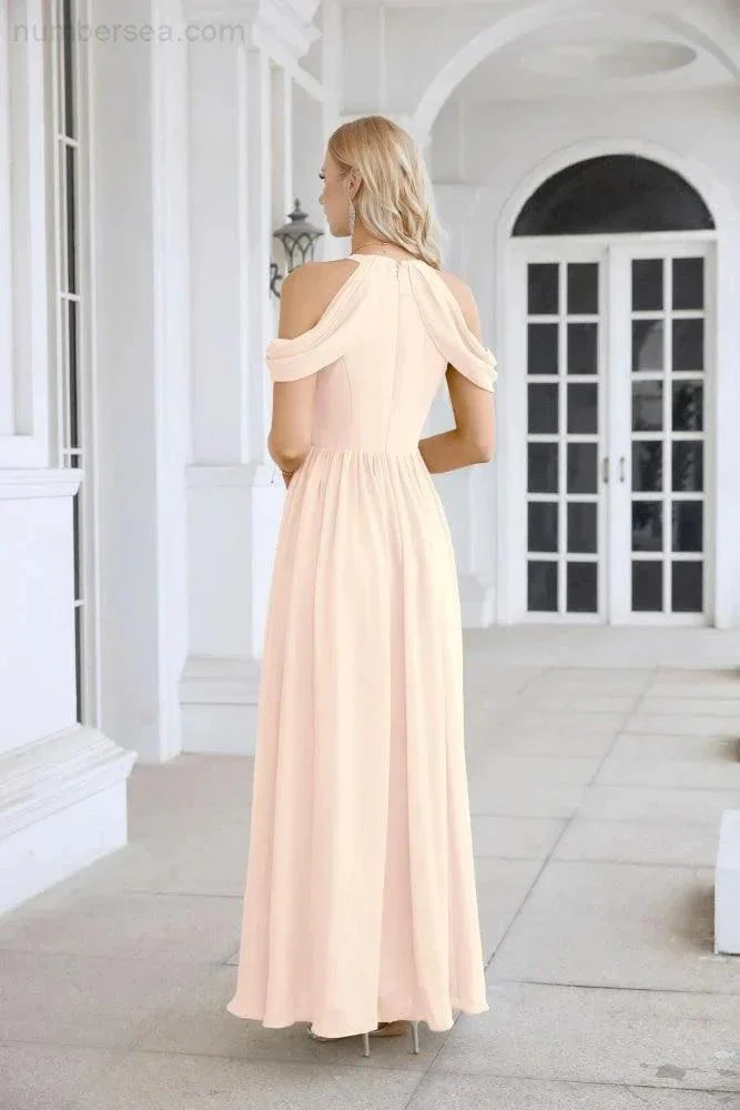 Ladies Chiffon Off Shoulder Swing Sleeve Front Slit Bridesmaid Evening Dress Wedding Party Evening Dress 28117 - Image 146