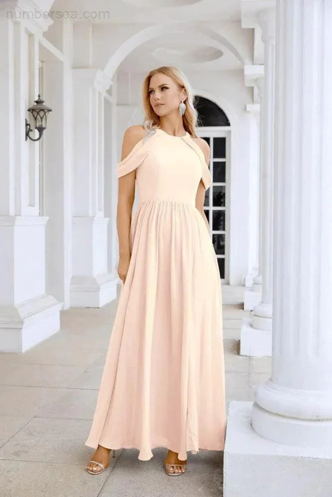 Ladies Chiffon Off Shoulder Swing Sleeve Front Slit Bridesmaid Evening Dress Wedding Party Evening Dress 28117 - Image 148