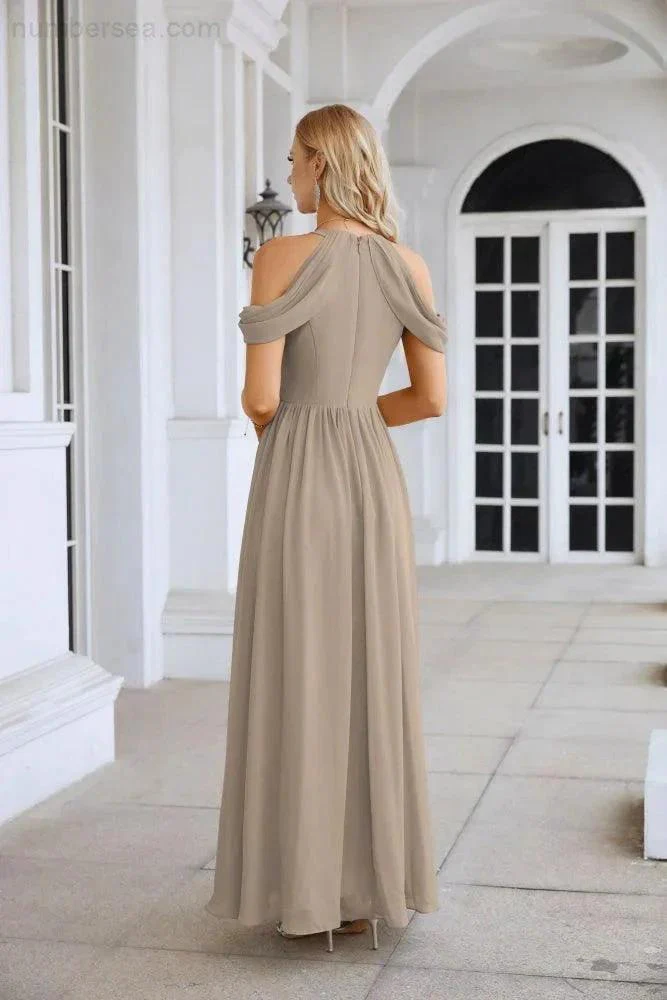 Ladies Chiffon Off Shoulder Swing Sleeve Front Slit Bridesmaid Evening Dress Wedding Party Evening Dress 28117 - Image 150