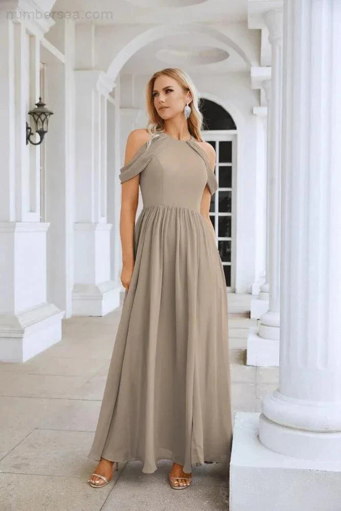 Ladies Chiffon Off Shoulder Swing Sleeve Front Slit Bridesmaid Evening Dress Wedding Party Evening Dress 28117 - Image 151