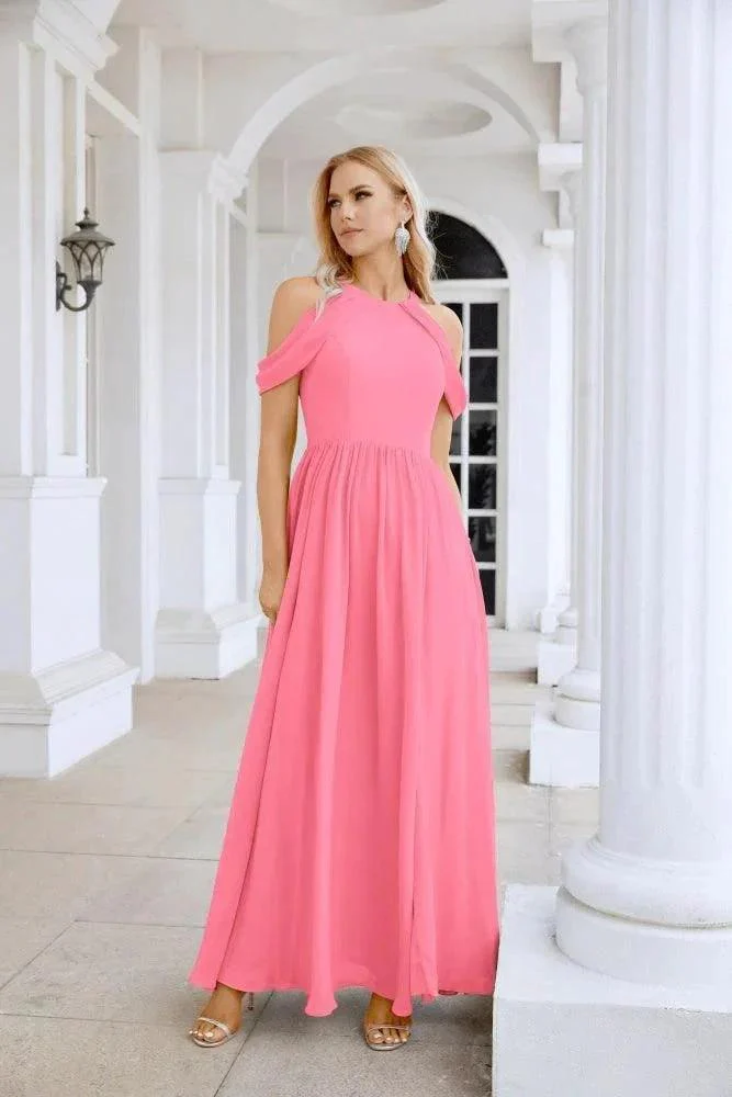 Ladies Chiffon Off Shoulder Swing Sleeve Front Slit Bridesmaid Evening Dress Wedding Party Evening Dress 28117 - Image 153