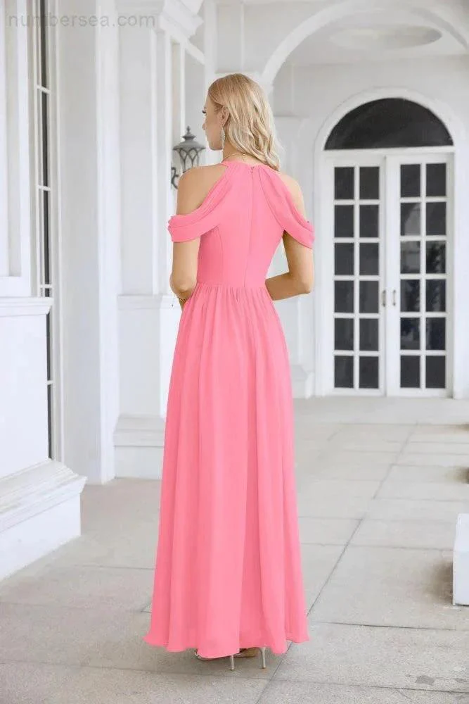 Ladies Chiffon Off Shoulder Swing Sleeve Front Slit Bridesmaid Evening Dress Wedding Party Evening Dress 28117 - Image 154