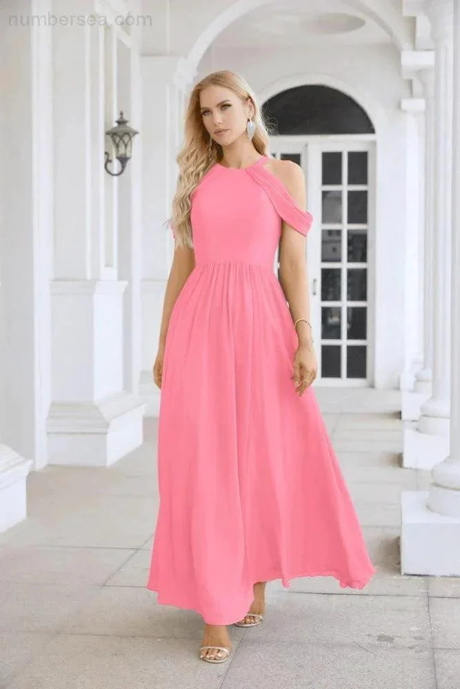 Ladies Chiffon Off Shoulder Swing Sleeve Front Slit Bridesmaid Evening Dress Wedding Party Evening Dress 28117 - Image 155