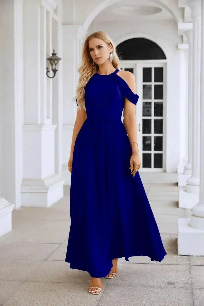 Ladies Chiffon Off Shoulder Swing Sleeve Front Slit Bridesmaid Evening Dress Wedding Party Evening Dress 28117 - Image 157