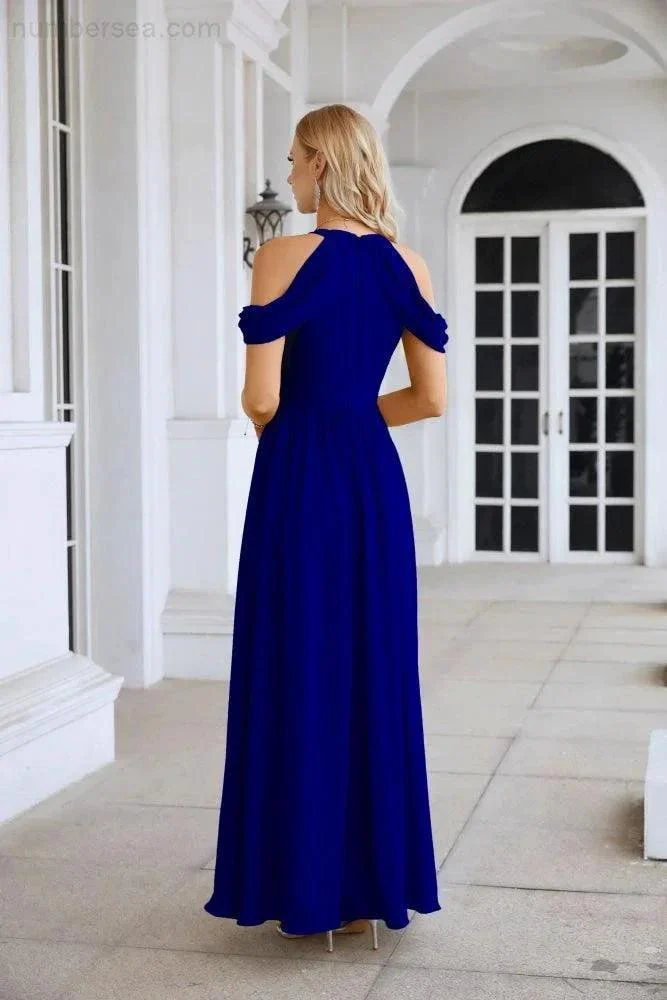Ladies Chiffon Off Shoulder Swing Sleeve Front Slit Bridesmaid Evening Dress Wedding Party Evening Dress 28117 - Image 158