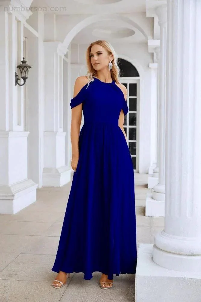 Ladies Chiffon Off Shoulder Swing Sleeve Front Slit Bridesmaid Evening Dress Wedding Party Evening Dress 28117 - Image 159