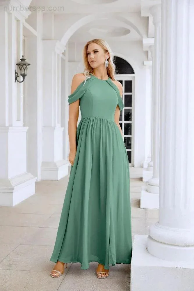 Ladies Chiffon Off Shoulder Swing Sleeve Front Slit Bridesmaid Evening Dress Wedding Party Evening Dress 28117 - Image 16