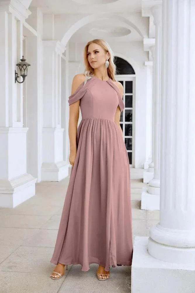 Ladies Chiffon Off Shoulder Swing Sleeve Front Slit Bridesmaid Evening Dress Wedding Party Evening Dress 28117 - Image 161