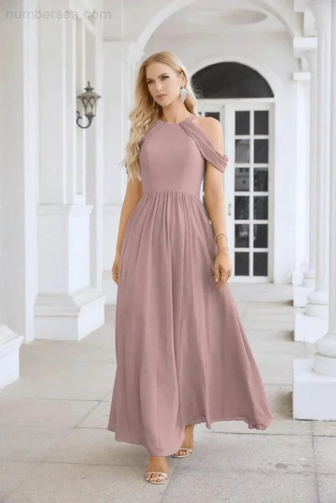 Ladies Chiffon Off Shoulder Swing Sleeve Front Slit Bridesmaid Evening Dress Wedding Party Evening Dress 28117 - Image 163
