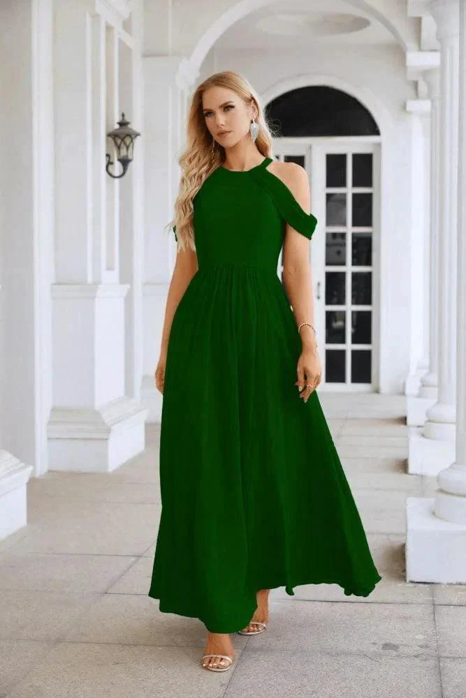 Ladies Chiffon Off Shoulder Swing Sleeve Front Slit Bridesmaid Evening Dress Wedding Party Evening Dress 28117 - Image 166