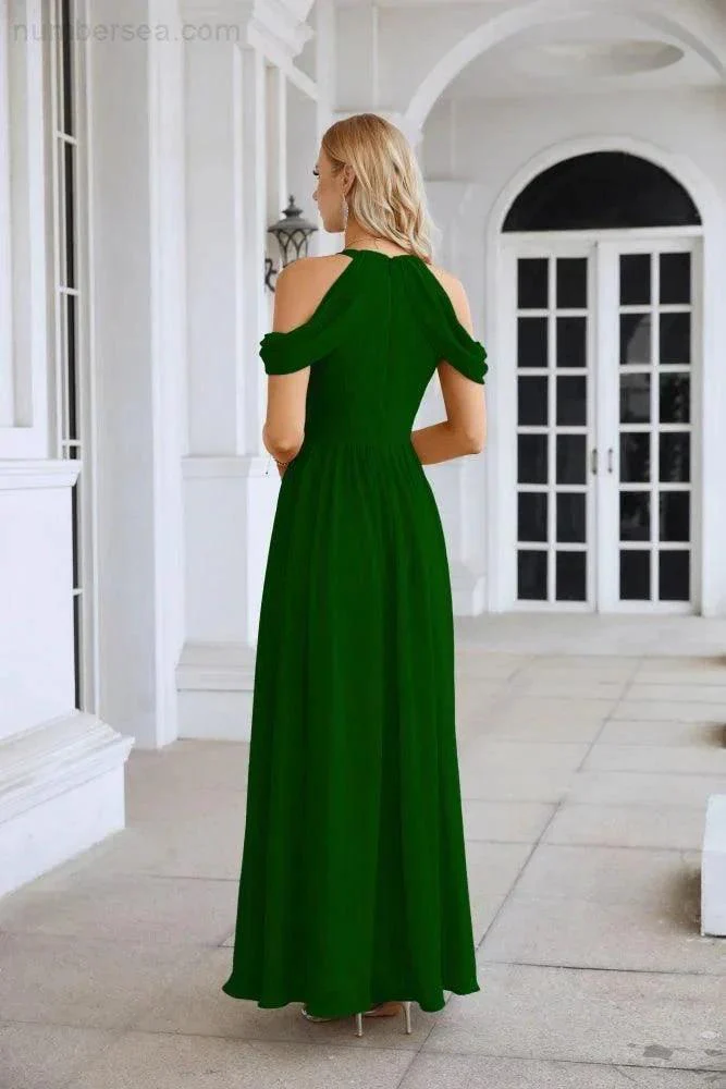 Ladies Chiffon Off Shoulder Swing Sleeve Front Slit Bridesmaid Evening Dress Wedding Party Evening Dress 28117 - Image 167