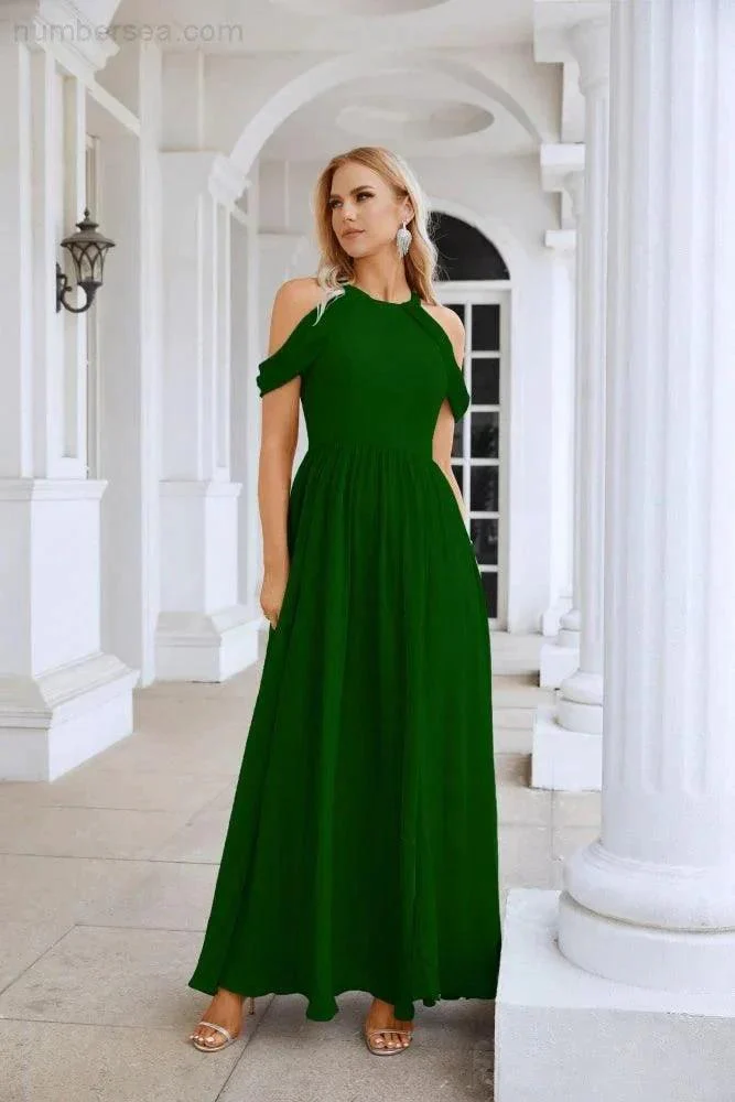 Ladies Chiffon Off Shoulder Swing Sleeve Front Slit Bridesmaid Evening Dress Wedding Party Evening Dress 28117 - Image 168