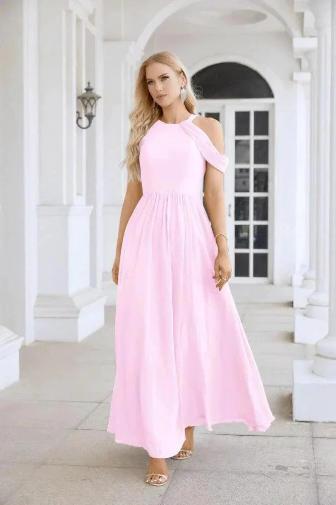 Ladies Chiffon Off Shoulder Swing Sleeve Front Slit Bridesmaid Evening Dress Wedding Party Evening Dress 28117 - Image 17