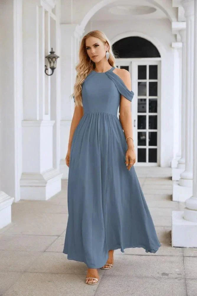 Ladies Chiffon Off Shoulder Swing Sleeve Front Slit Bridesmaid Evening Dress Wedding Party Evening Dress 28117 - Image 170