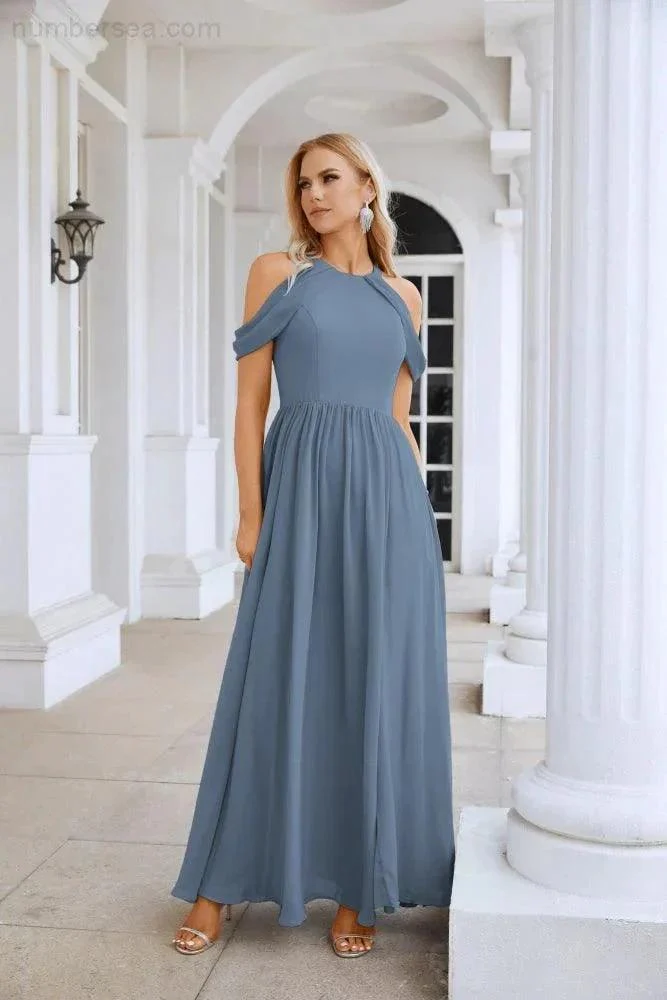 Ladies Chiffon Off Shoulder Swing Sleeve Front Slit Bridesmaid Evening Dress Wedding Party Evening Dress 28117 - Image 172