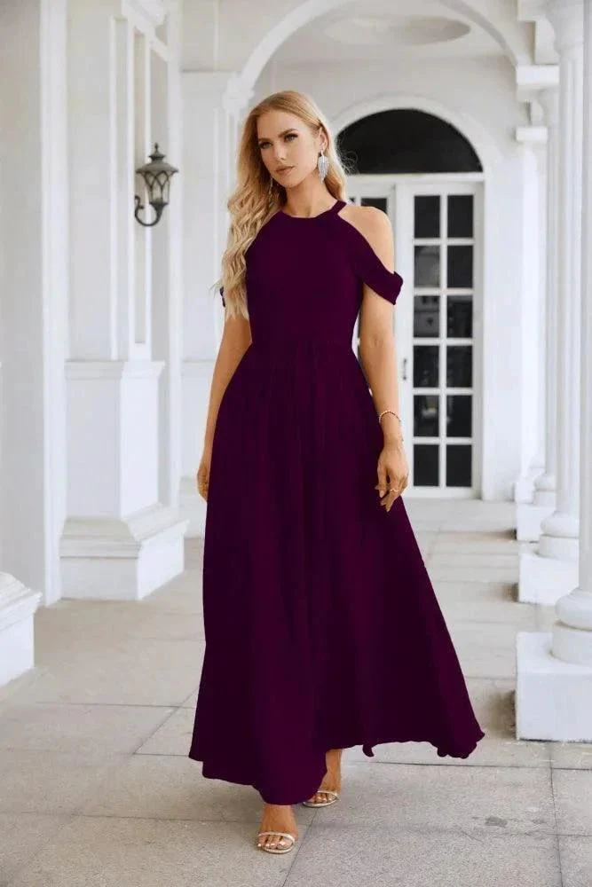 Ladies Chiffon Off Shoulder Swing Sleeve Front Slit Bridesmaid Evening Dress Wedding Party Evening Dress 28117 - Image 174
