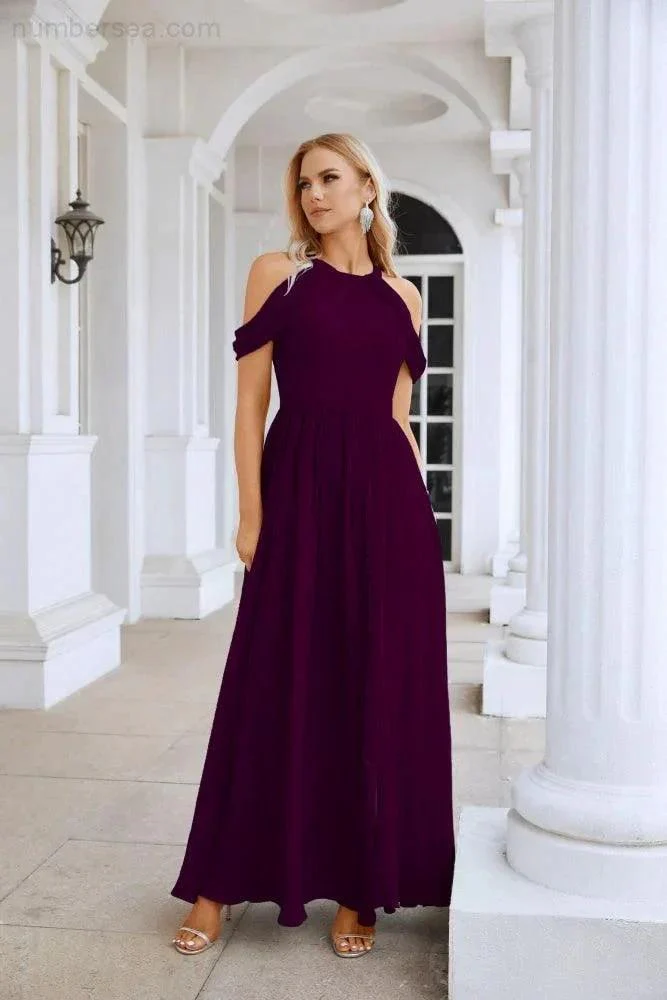 Ladies Chiffon Off Shoulder Swing Sleeve Front Slit Bridesmaid Evening Dress Wedding Party Evening Dress 28117 - Image 176