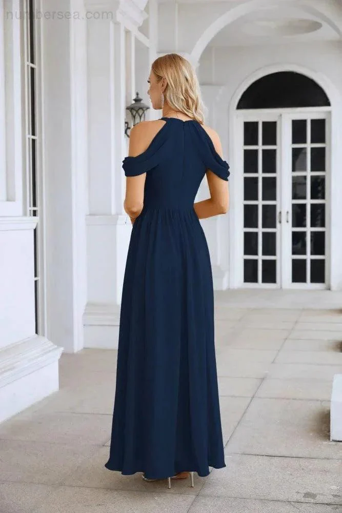 Ladies Chiffon Off Shoulder Swing Sleeve Front Slit Bridesmaid Evening Dress Wedding Party Evening Dress 28117 - Image 179