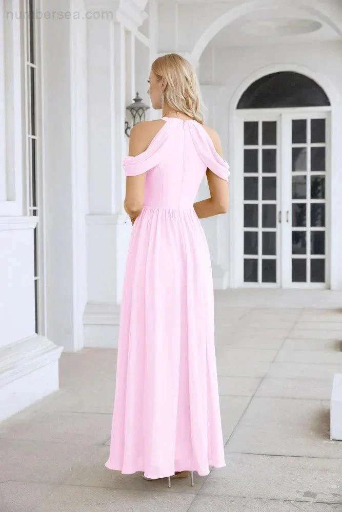 Ladies Chiffon Off Shoulder Swing Sleeve Front Slit Bridesmaid Evening Dress Wedding Party Evening Dress 28117 - Image 18