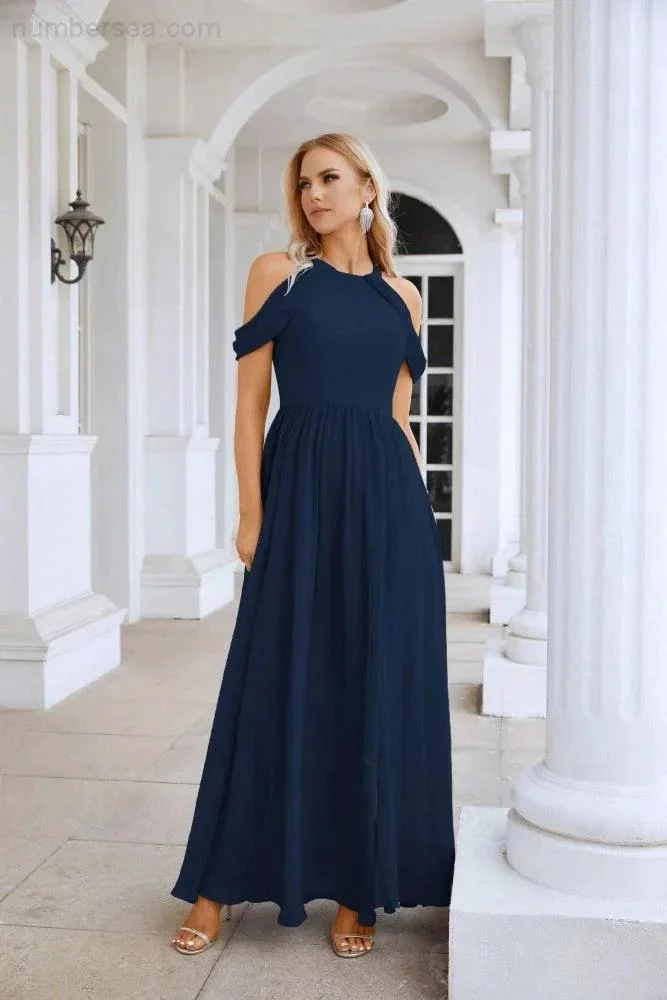 Ladies Chiffon Off Shoulder Swing Sleeve Front Slit Bridesmaid Evening Dress Wedding Party Evening Dress 28117 - Image 180