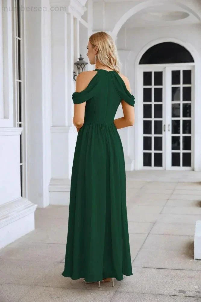 Ladies Chiffon Off Shoulder Swing Sleeve Front Slit Bridesmaid Evening Dress Wedding Party Evening Dress 28117 - Image 183