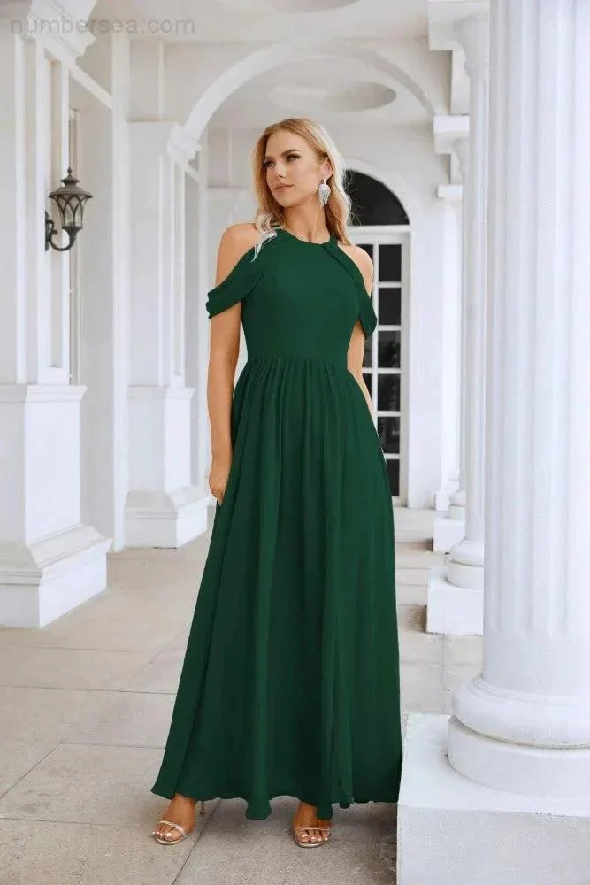 Ladies Chiffon Off Shoulder Swing Sleeve Front Slit Bridesmaid Evening Dress Wedding Party Evening Dress 28117 - Image 184