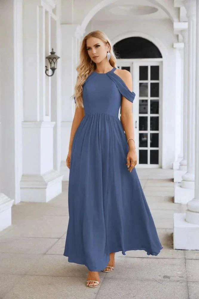 Ladies Chiffon Off Shoulder Swing Sleeve Front Slit Bridesmaid Evening Dress Wedding Party Evening Dress 28117 - Image 186